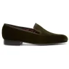 Favourbrook Olive Velvet Cotton & Leather Slippers- Slippers
