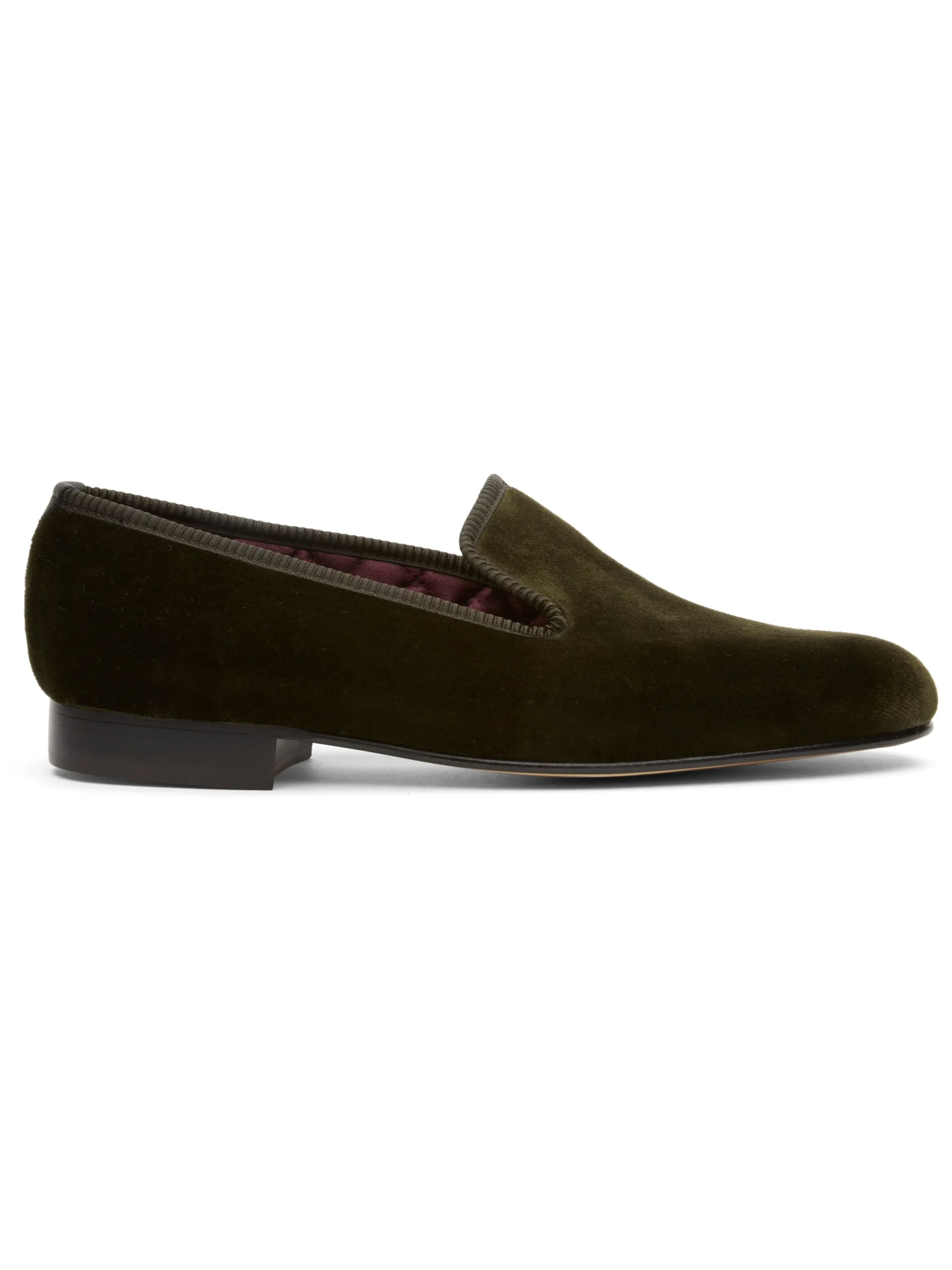Favourbrook Olive Velvet Cotton & Leather Slippers- Slippers
