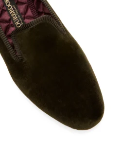 Favourbrook Olive Velvet Cotton & Leather Slippers- Slippers