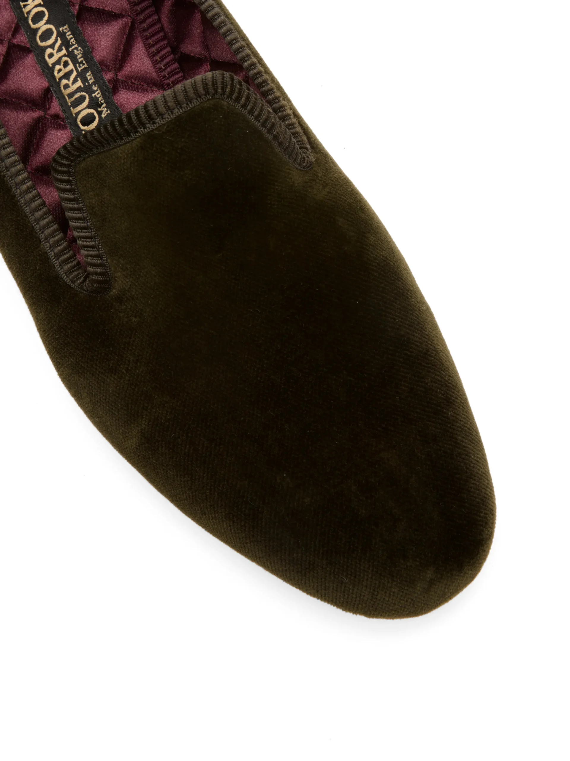 Favourbrook Olive Velvet Cotton & Leather Slippers- Slippers