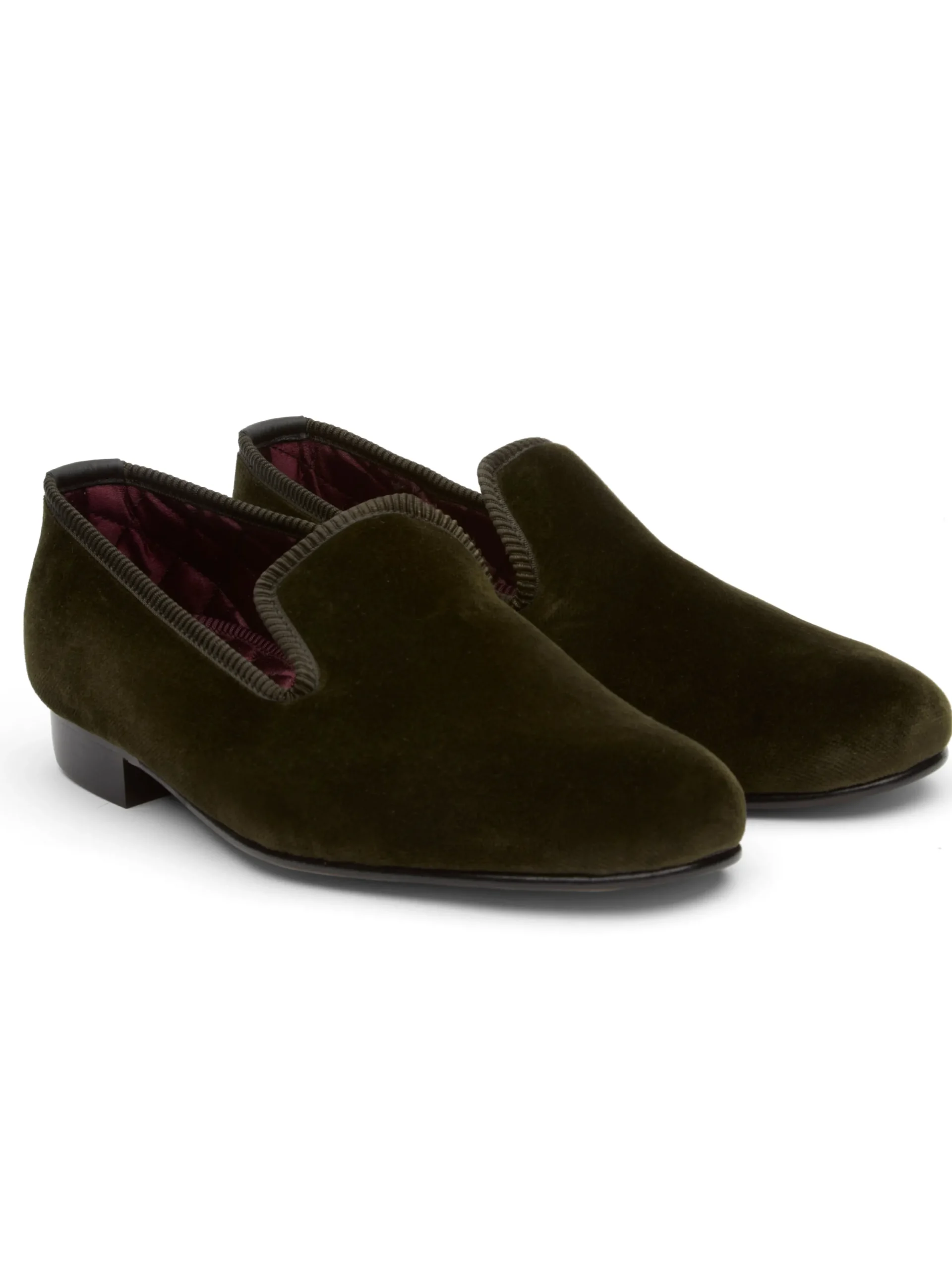 Favourbrook Olive Velvet Cotton & Leather Slippers- Slippers