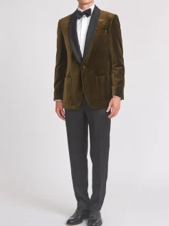 Favourbrook Olive Velvet Cotton Chaucer Jacket- Velvet Jackets | Dinner Jackets