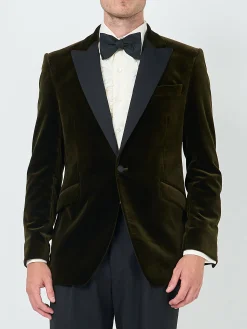 Favourbrook Olive Velvet Cotton Dinner Jacket- Occasionwear | Velvet Jackets