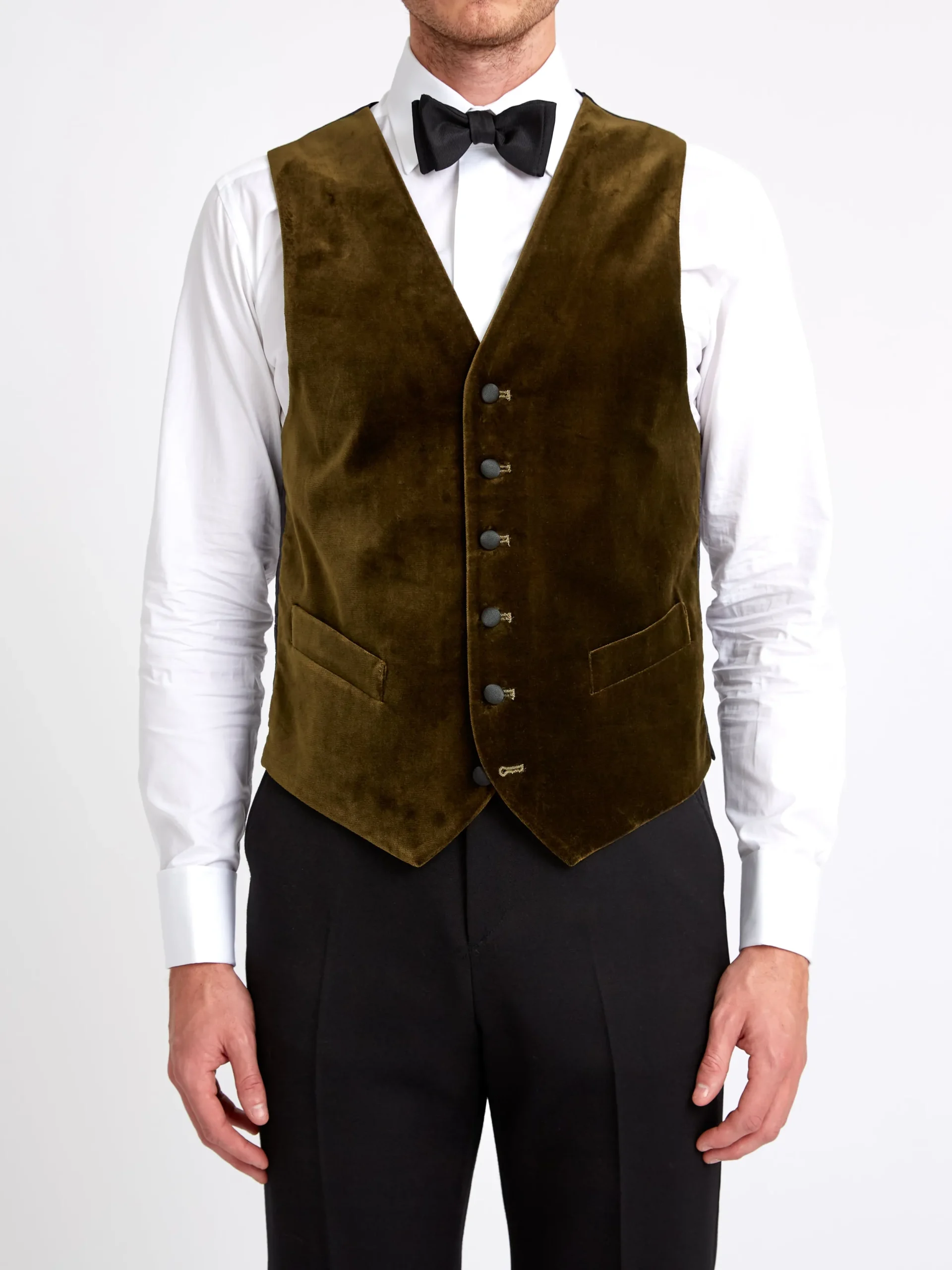 Favourbrook Olive Velvet Cotton Single Breasted 6 Button Piped Waistcoat- Waistcoats | Single Breasted Waistcoats