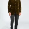 Favourbrook Olive Velvet Nehru Jacket with Frogging on Sleeve- Nehru Jackets | Velvet Jackets