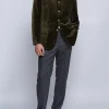 Favourbrook Olive Velvet Nehru Jacket Button Cuff- Nehru Jackets | Velvet Jackets