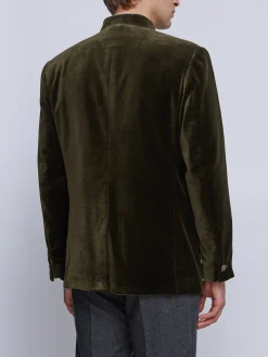 Favourbrook Olive Velvet Nehru Jacket Button Cuff- Nehru Jackets | Velvet Jackets