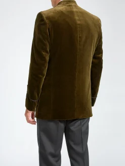 Favourbrook Olive Velvet Nehru Jacket with Frogging on Sleeve- Nehru Jackets | Velvet Jackets