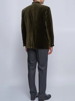 Favourbrook Olive Velvet Nehru Jacket Button Cuff- Nehru Jackets | Velvet Jackets