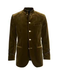 Favourbrook Olive Velvet Nehru Jacket with Frogging on Sleeve- Nehru Jackets | Velvet Jackets