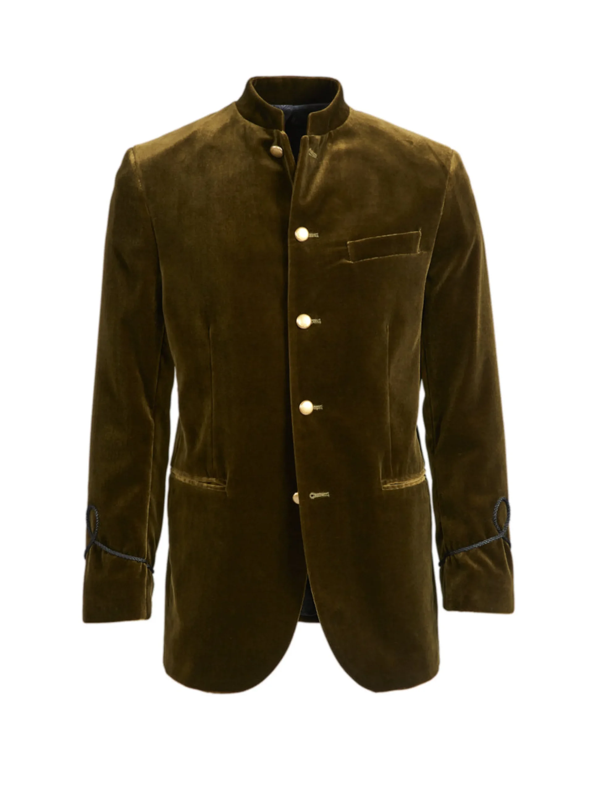Favourbrook Olive Velvet Nehru Jacket with Frogging on Sleeve- Nehru Jackets | Velvet Jackets