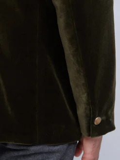 Favourbrook Olive Velvet Nehru Jacket Button Cuff- Nehru Jackets | Velvet Jackets