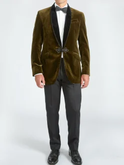 Favourbrook Olive Velvet Single Breasted Grosvenor Smoking Jacket- Velvet Jackets | Smoking Jackets