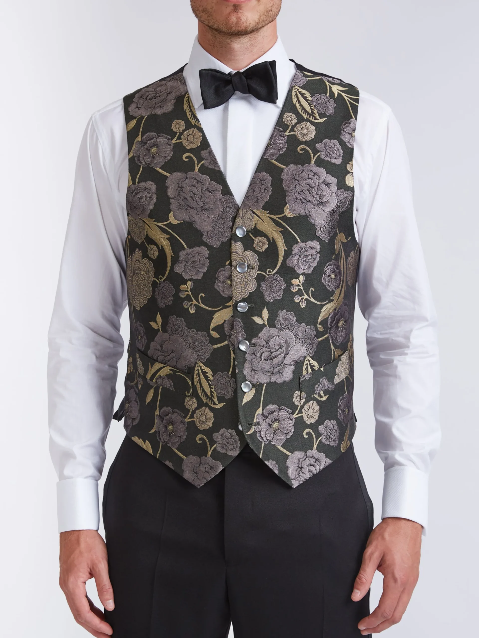 Favourbrook Olive Winnington Silk Single Breasted 6 Button Waistcoat- Waistcoats | Evening Waistcoats