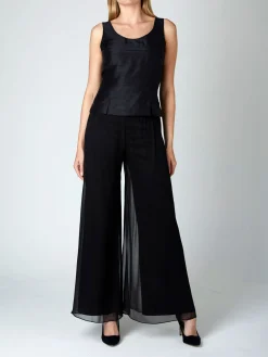 Favourbrook Palazzo Pants Black Plain Georgette-Women Eveningwear | Eveningwear