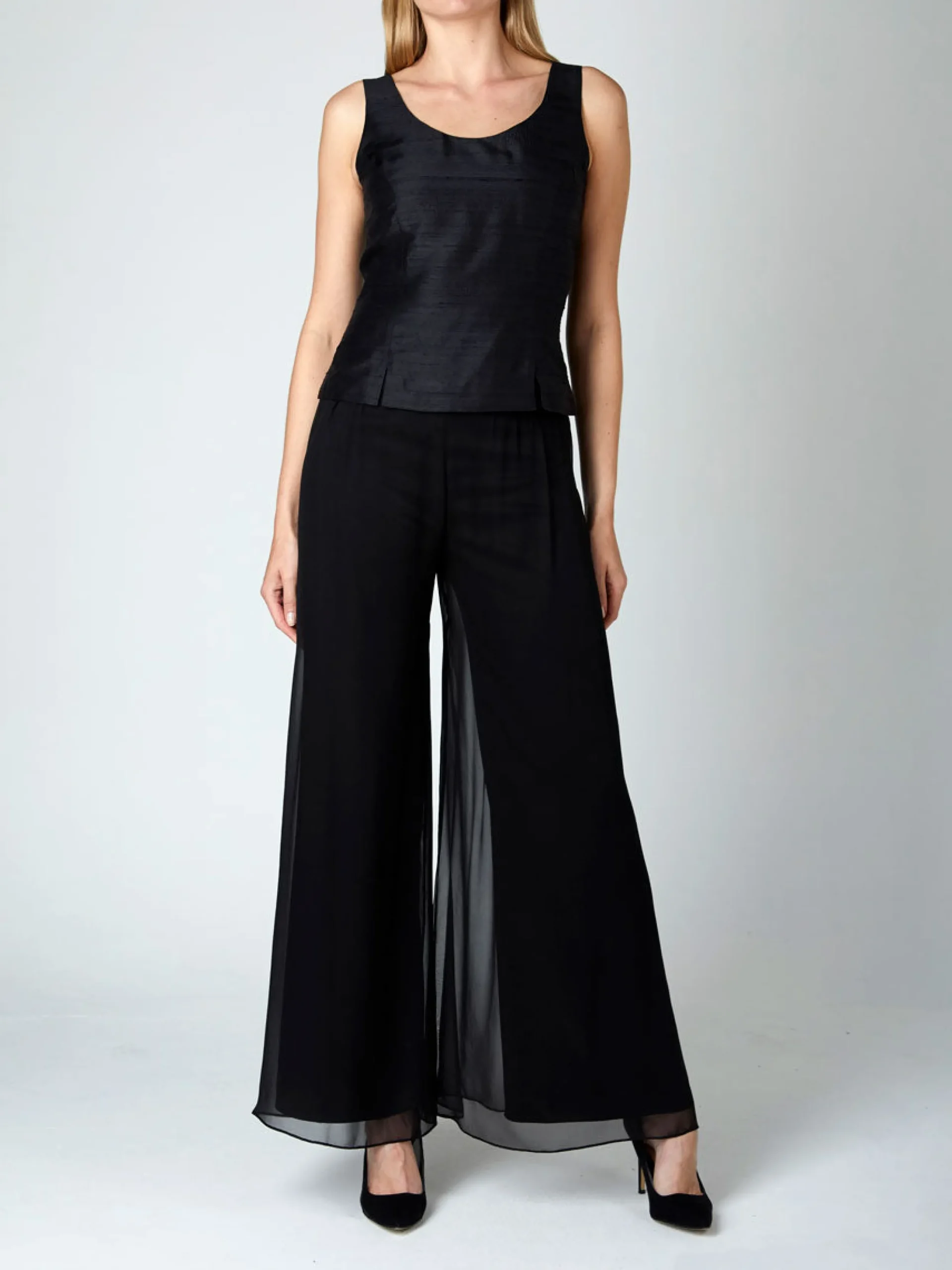 Favourbrook Palazzo Pants Black Plain Georgette-Women Eveningwear | Eveningwear