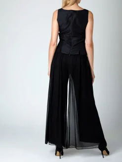 Favourbrook Palazzo Pants Black Plain Georgette-Women Eveningwear | Eveningwear