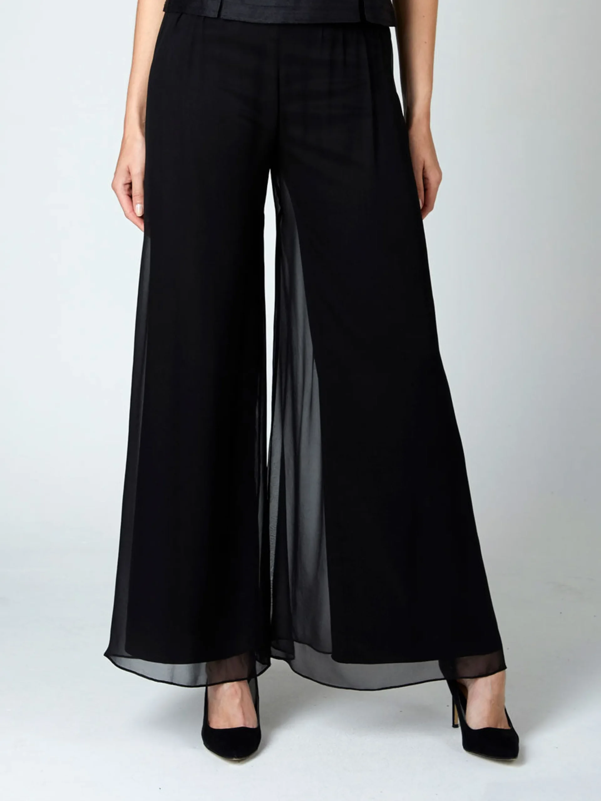 Favourbrook Palazzo Pants Black Plain Georgette-Women Eveningwear | Eveningwear
