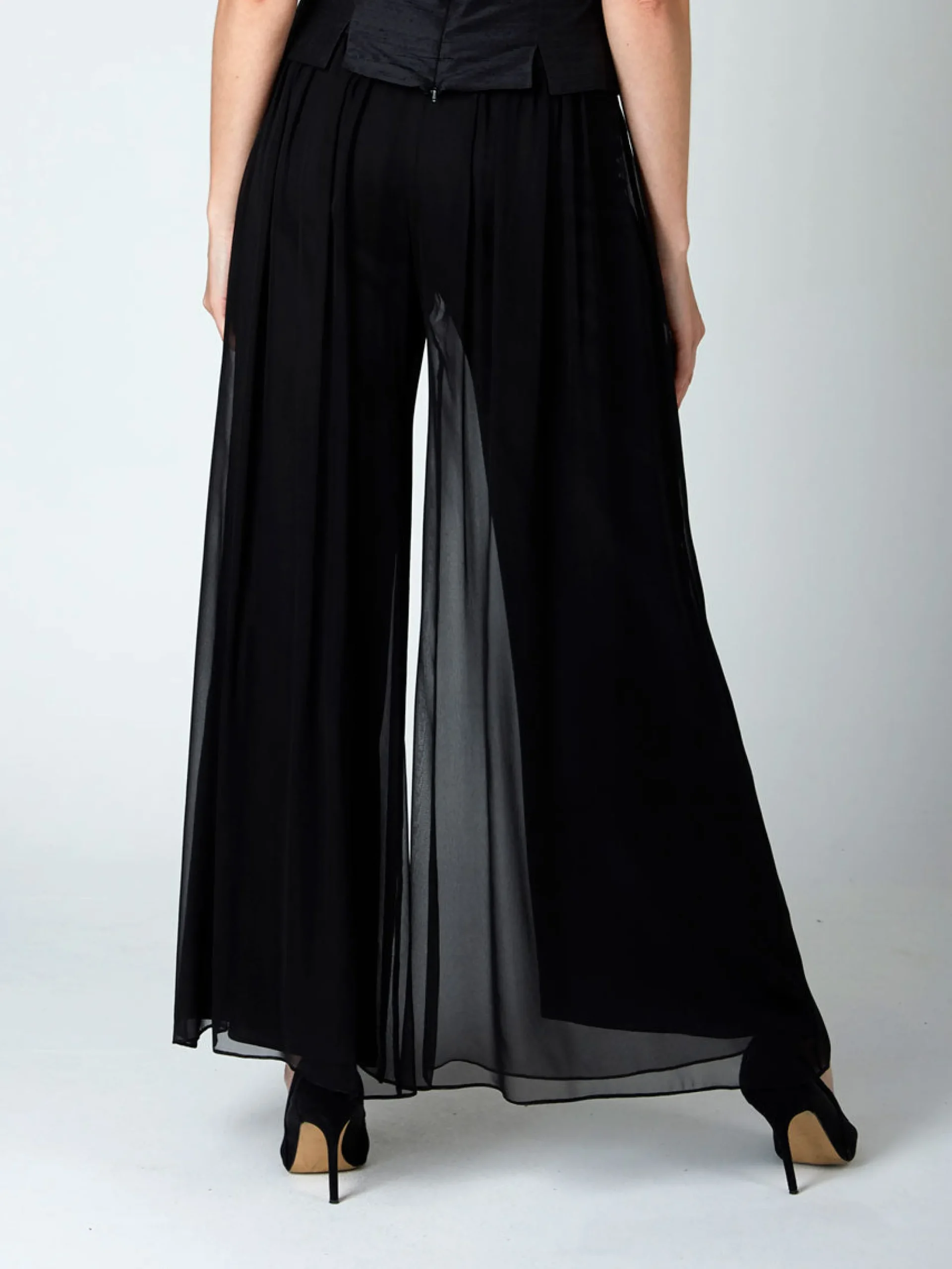 Favourbrook Palazzo Pants Black Plain Georgette-Women Eveningwear | Eveningwear