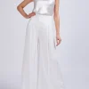 Favourbrook Palazzo Pants Ivory Plain Georgette-Women Eveningwear | Eveningwear