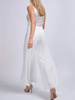 Favourbrook Palazzo Pants Ivory Plain Georgette-Women Eveningwear | Eveningwear