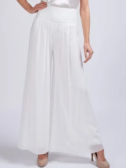 Favourbrook Palazzo Pants Ivory Plain Georgette-Women Eveningwear | Eveningwear