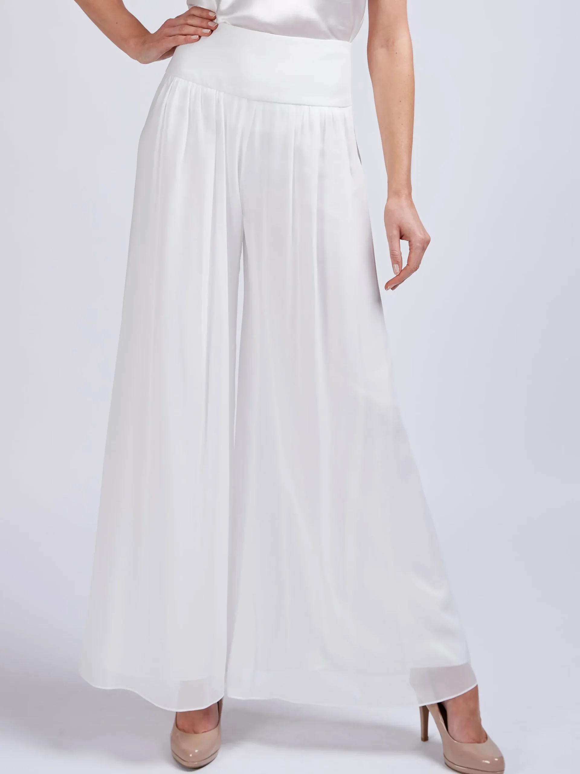 Favourbrook Palazzo Pants Ivory Plain Georgette-Women Eveningwear | Eveningwear