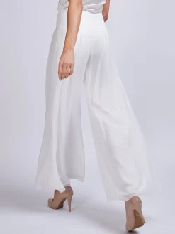Favourbrook Palazzo Pants Ivory Plain Georgette-Women Eveningwear | Eveningwear