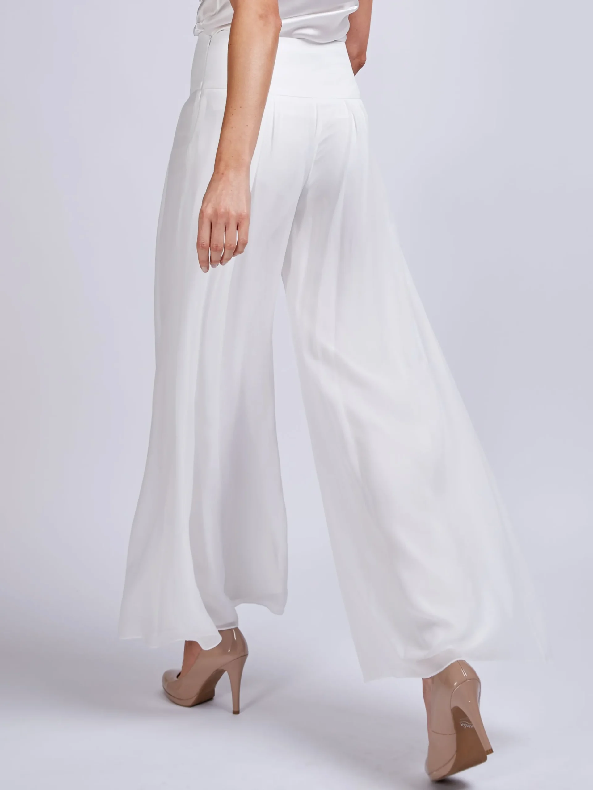 Favourbrook Palazzo Pants Ivory Plain Georgette-Women Eveningwear | Eveningwear