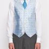 Favourbrook Pale Blue Butterfly Silk Single Breasted 6 Button Waistcoat- Waistcoats | Single Breasted Waistcoats