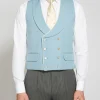 Favourbrook Pale Blue Gabardine Wool Double Breasted 8 Button Shawl Lapel Piped Waistcoat- Groomswear | Waistcoats