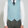 Favourbrook Pale Blue Gabardine Wool Single Breasted 6 Button Waistcoat- Groomswear | Wedding Attire