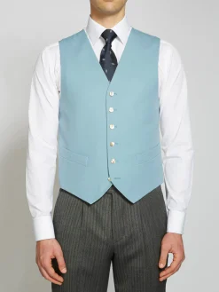 Favourbrook Pale Blue Gabardine Wool Single Breasted 6 Button Waistcoat- Groomswear | Wedding Attire