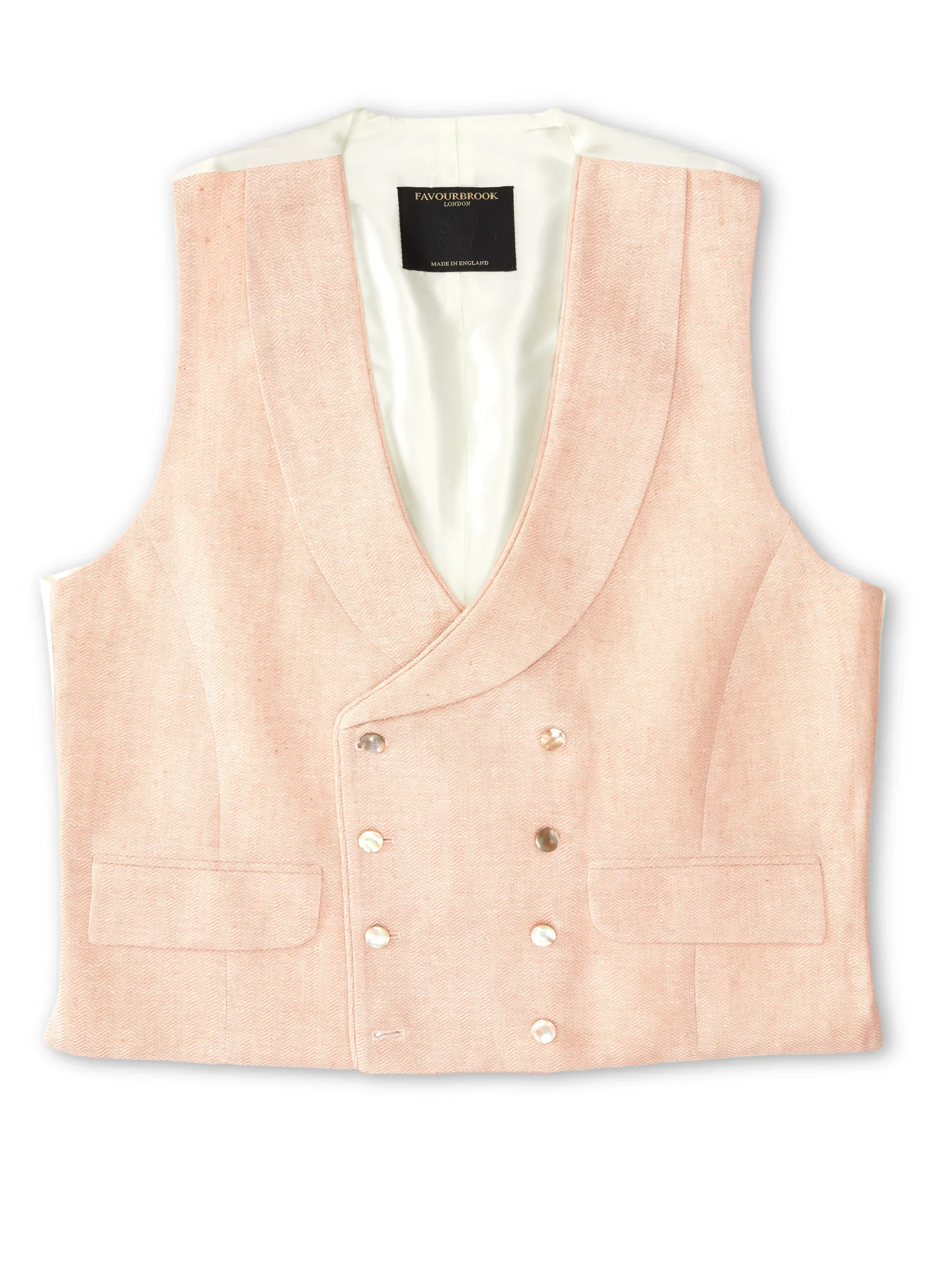 Favourbrook Pastel Pink Randwick Double Breasted 8 Button Shawl Lapel Piped Waistcoat- Waistcoats | Royal Ascot Waistcoats