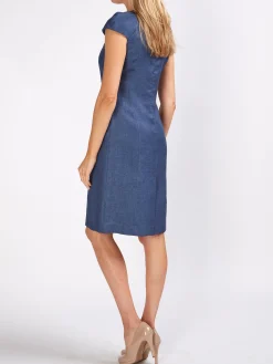 Favourbrook Philippa Dress Navy Plain Crease Resist Linen-Women Mother Of The Bride | Dresses