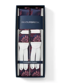 Favourbrook Pink Bourgainville White Leather Silk Braces- Braces