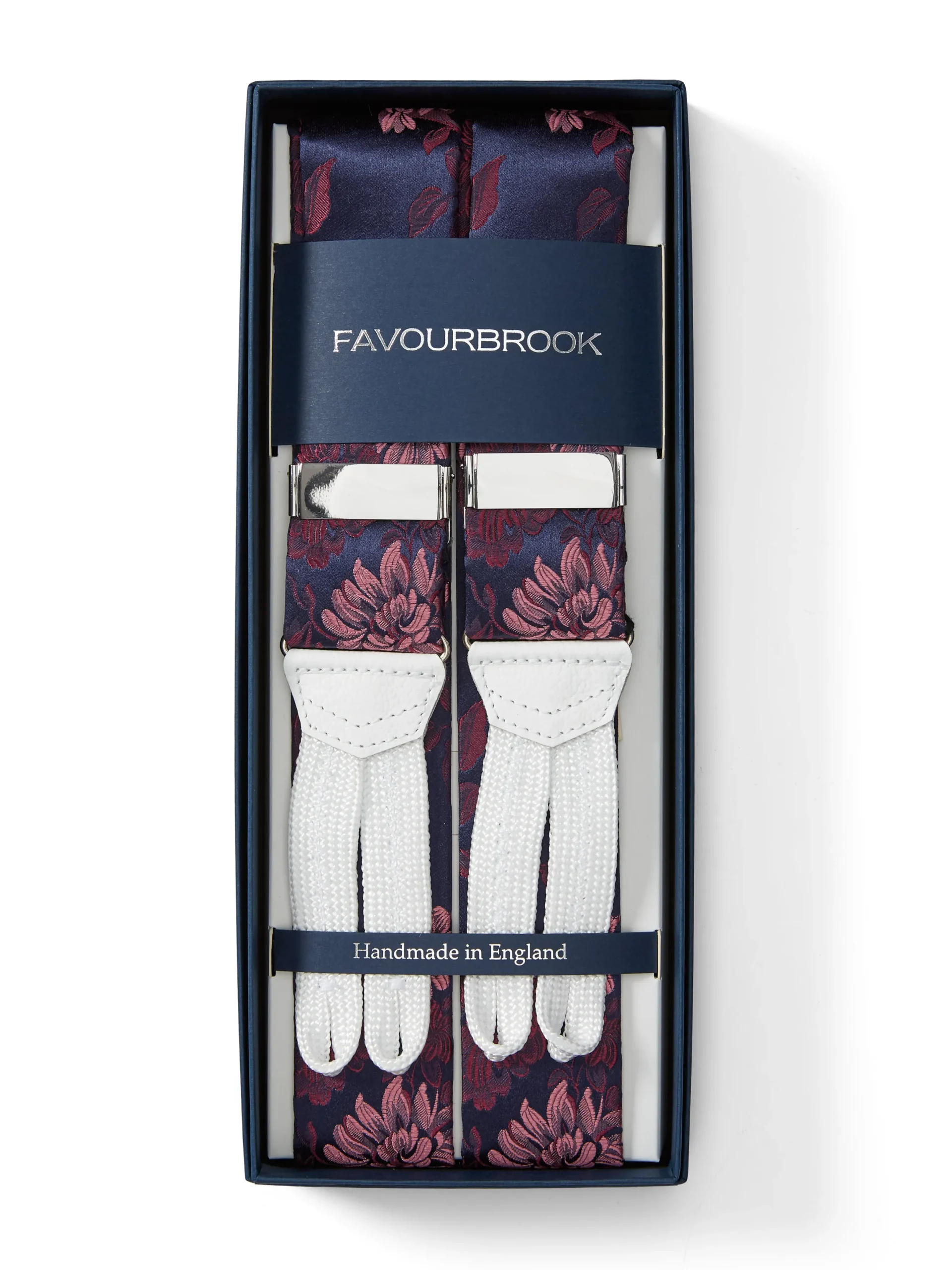 Favourbrook Pink Bourgainville White Leather Silk Braces- Braces