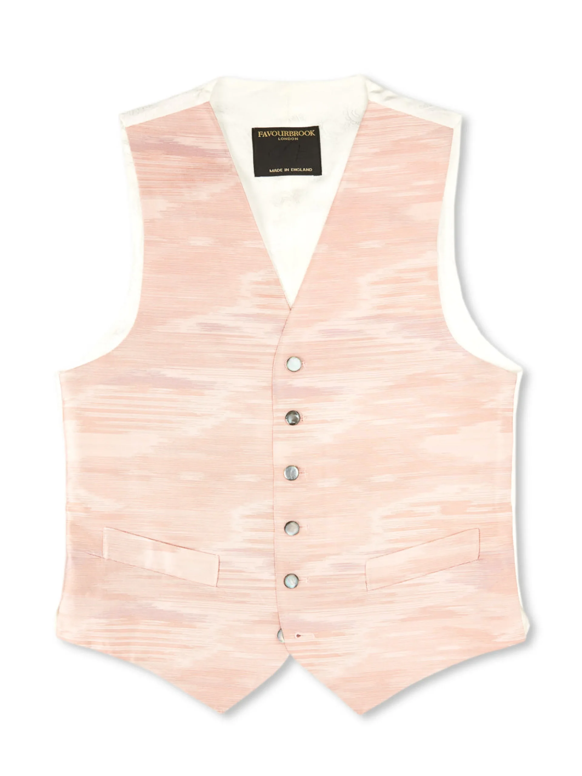 Favourbrook Pink Ikat Silk Single Breasted 6 Button Waistcoat- Waistcoats | Royal Ascot Waistcoats