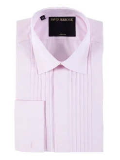 Favourbrook Pink Poplin Cotton Pleated Pintuck Dress Shirt- Shirts
