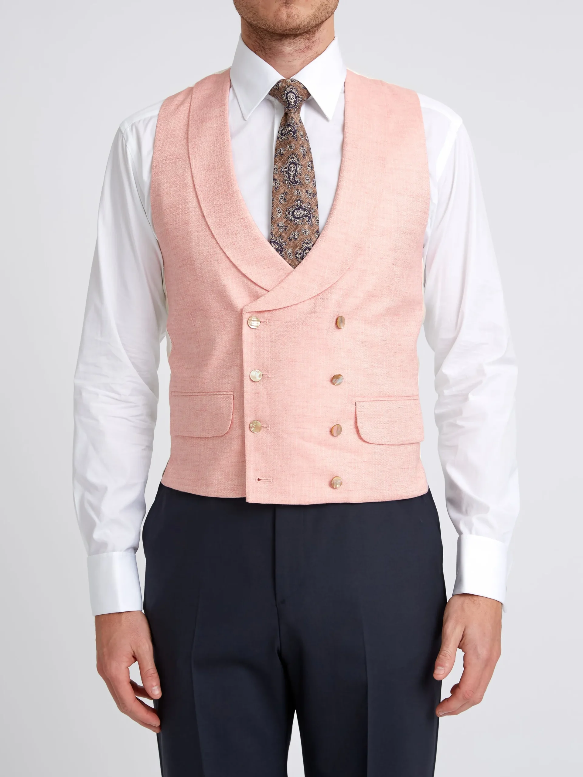 Favourbrook Pink Wolferton Double Breasted 8 Button Shawl Lapel Waistcoat- Waistcoats | Royal Ascot Waistcoats