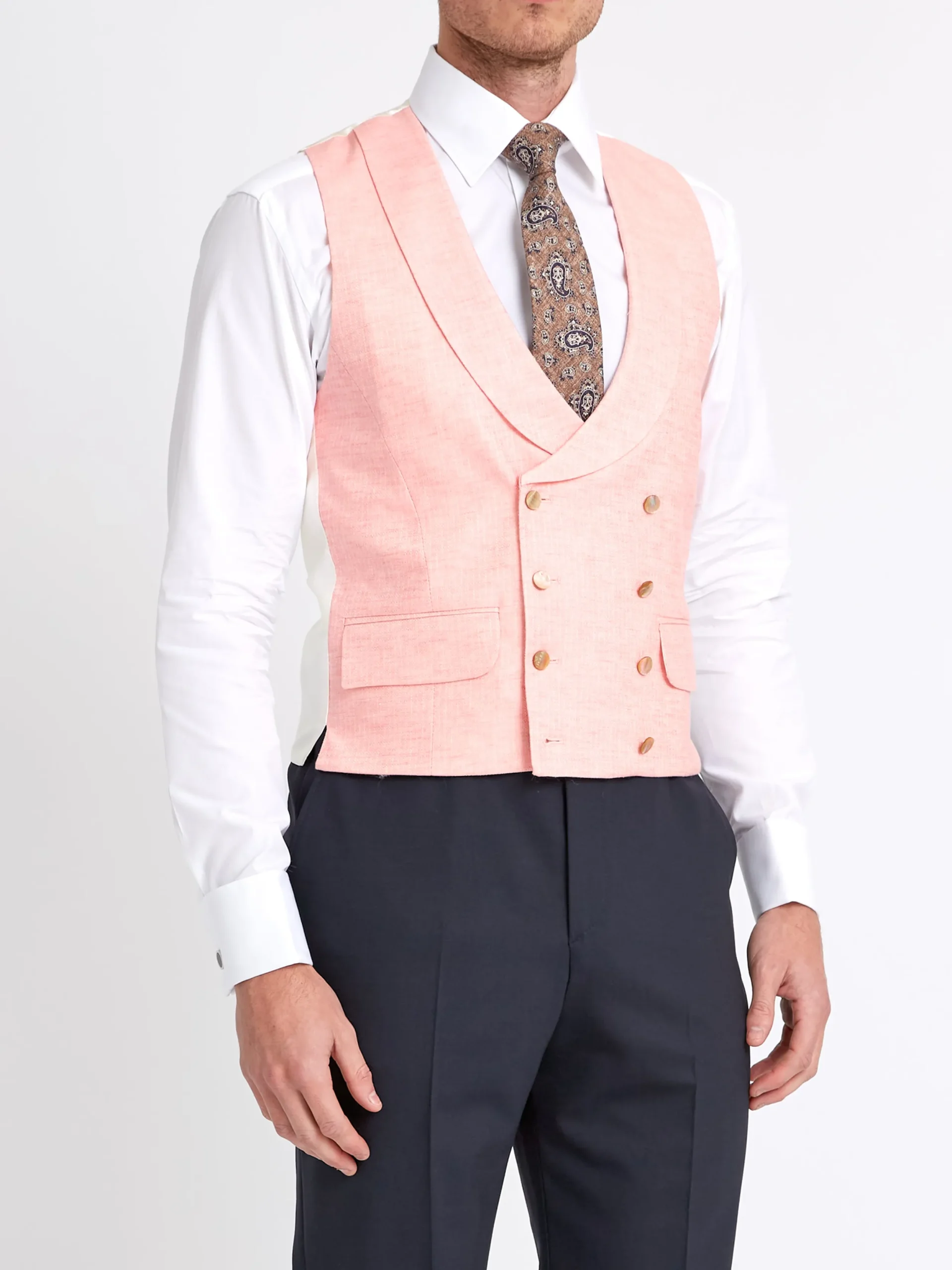 Favourbrook Pink Wolferton Double Breasted 8 Button Shawl Lapel Waistcoat- Waistcoats | Royal Ascot Waistcoats