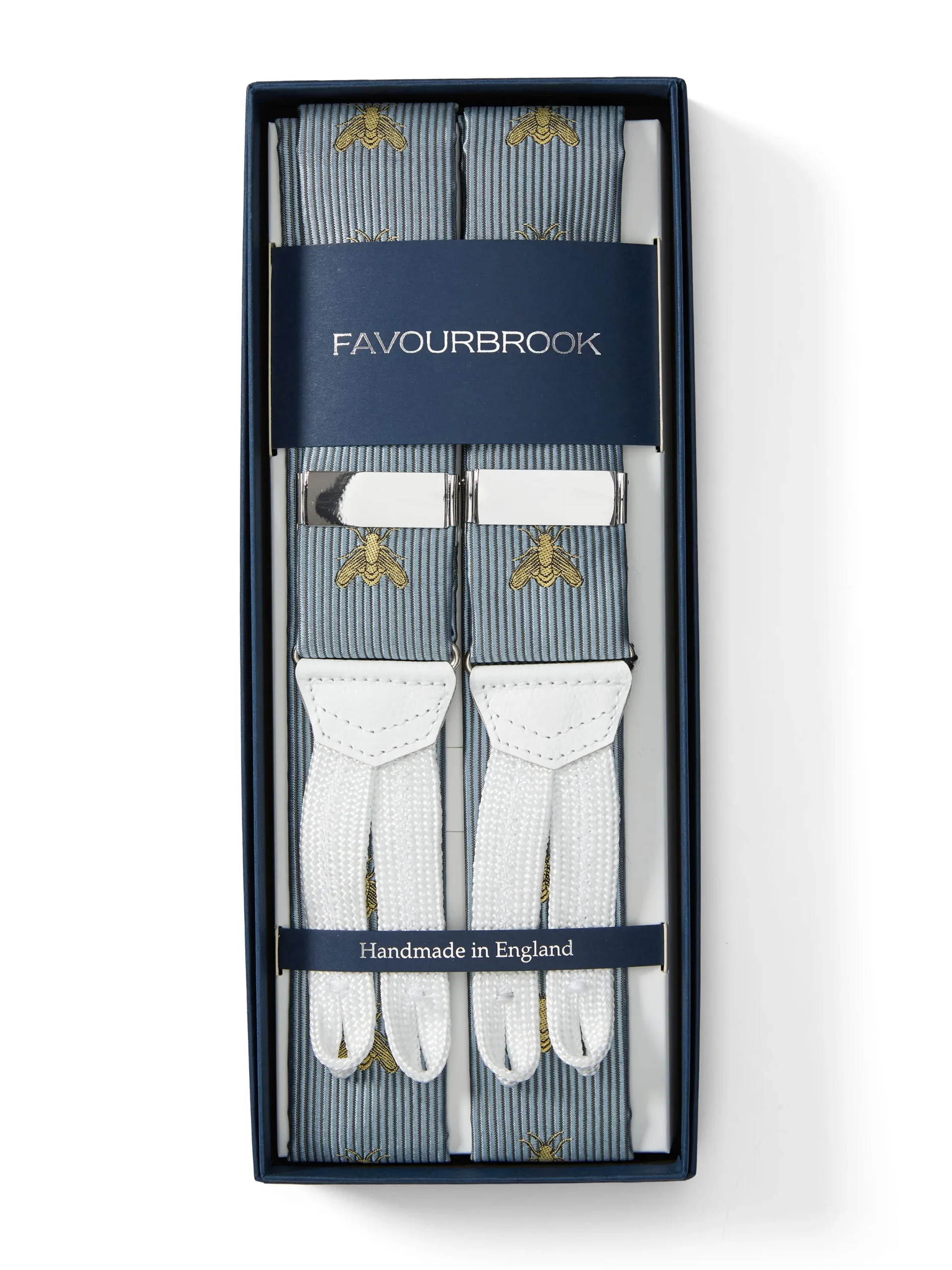 Favourbrook Powder Blue Gold Bees Silk Braces- Braces