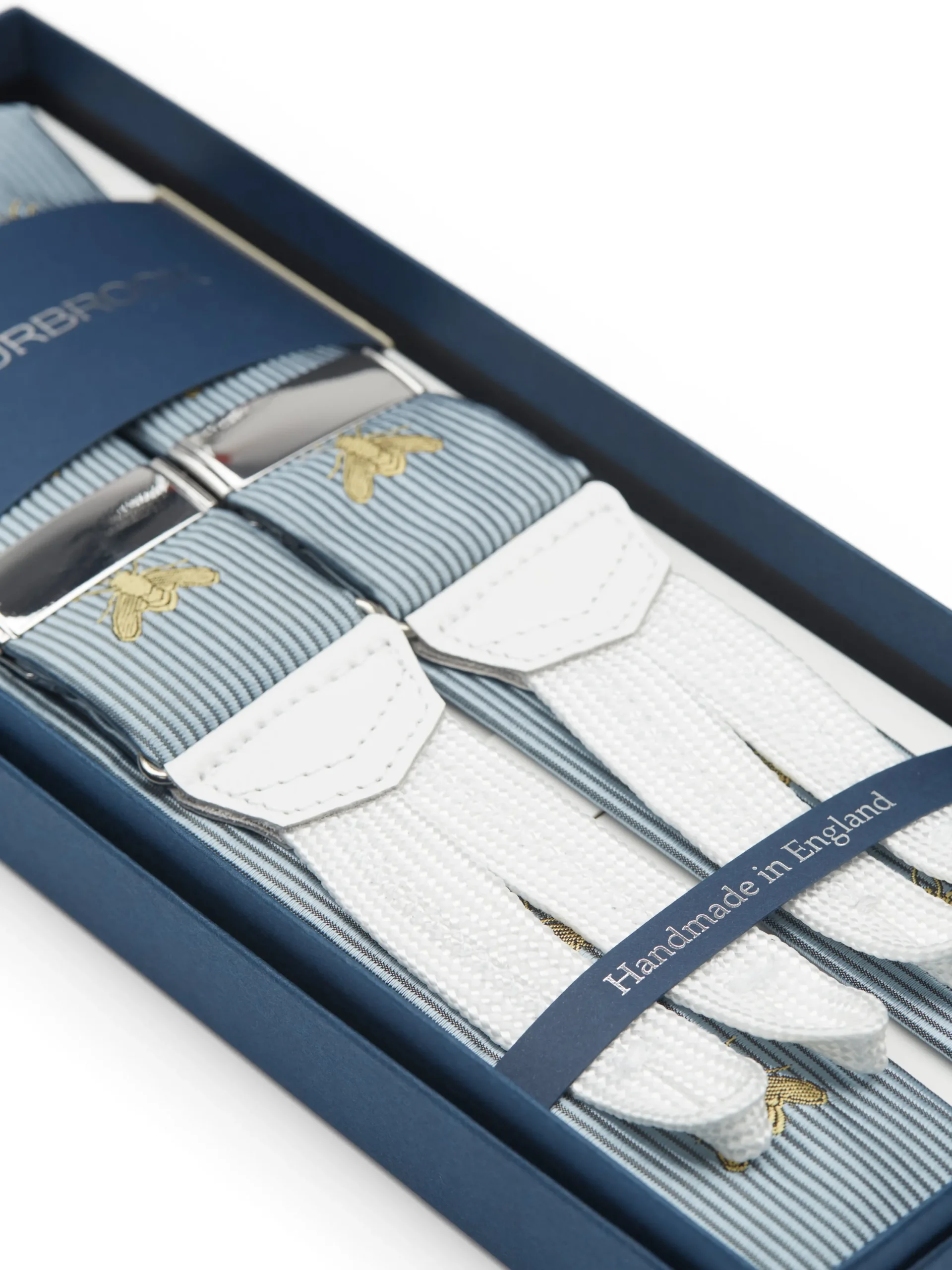 Favourbrook Powder Blue Gold Bees Silk Braces- Braces