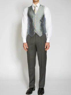 Favourbrook Powder Blue Gold Bees Silk Single Breasted 6 Button Waistcoat- Waistcoats | Royal Ascot Waistcoats