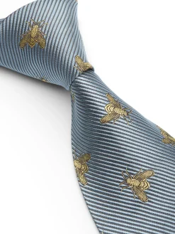 Favourbrook Powder Blue Gold Bees Silk Tie- Wedding Attire | Ties
