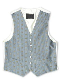 Favourbrook Powder Blue Gold Bees Silk Single Breasted 6 Button Waistcoat- Waistcoats | Royal Ascot Waistcoats