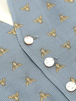 Favourbrook Powder Blue Gold Bees Silk Single Breasted 6 Button Waistcoat- Waistcoats | Royal Ascot Waistcoats