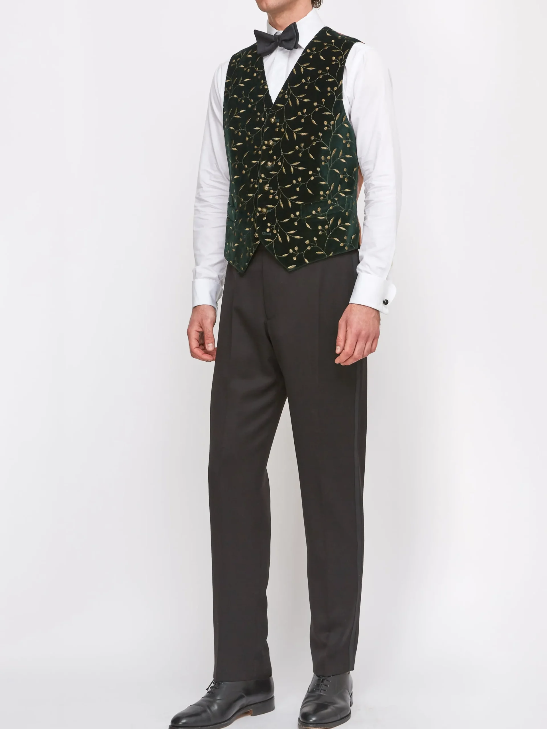 Favourbrook Racing Green Lurex Berries Velvet Cotton Single Breasted 6 Button Waistcoat- Waistcoats | Single Breasted Waistcoats