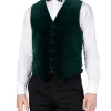 Favourbrook Racing Green Velvet Cotton Single Breasted 6 Button Piped Waistcoat- Waistcoats | Single Breasted Waistcoats