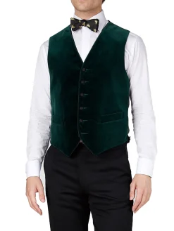 Favourbrook Racing Green Velvet Cotton Single Breasted 6 Button Piped Waistcoat- Waistcoats | Single Breasted Waistcoats